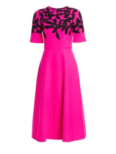 Shop Oscar De La Renta Embellished Short-sleeve A-line Dress In Pink