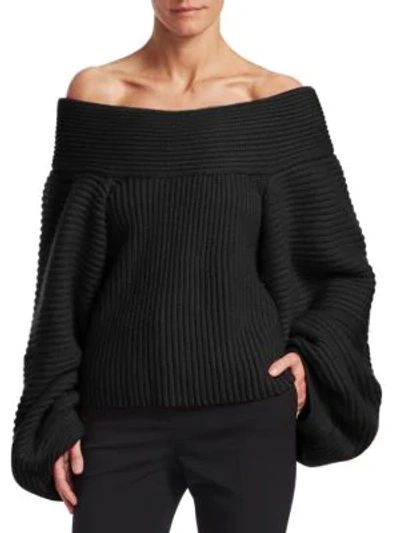 Shop Oscar De La Renta Off-the-shoulder Sweater In Black