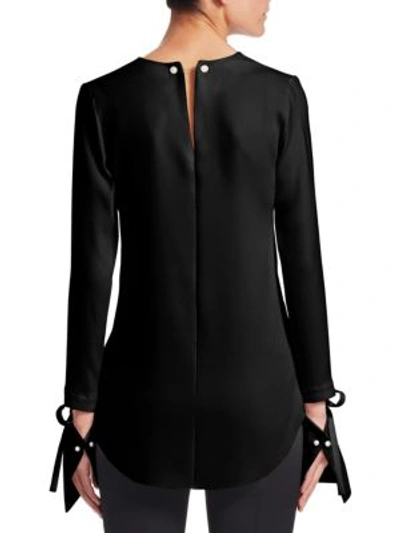 Shop Oscar De La Renta Pearl-sleeve Blouse In Black