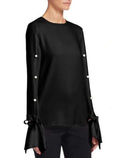Shop Oscar De La Renta Pearl-sleeve Blouse In Black