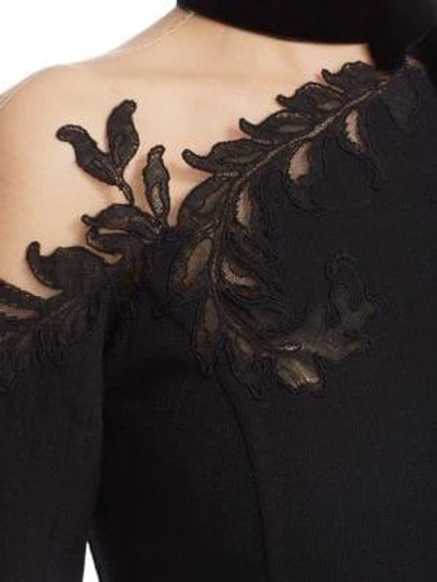 Shop Oscar De La Renta Tie-neck Lace Shoulder Sheath Dress In Black