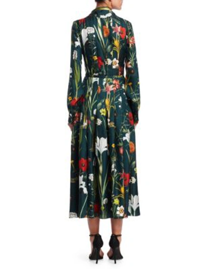 Shop Oscar De La Renta Floral-print Wrap Midi Dress In Dark Green