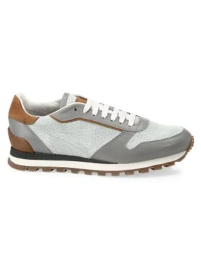 Shop Brunello Cucinelli Mixed Media Leather Sneakers In Light Grey