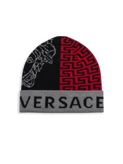 Shop Versace Graphic Logo Beanie In Red Black