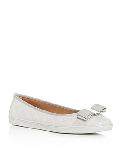 Shop Ferragamo Women's Rufina Quilted Cap Toe Leather Sneaker Flats In New Bianco White