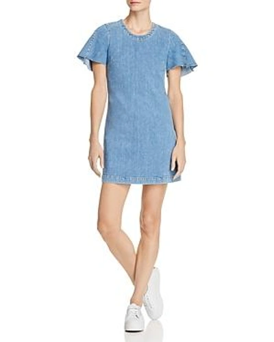 Shop 7 For All Mankind Flare-sleeve Denim Dress In Bright Blue Jay