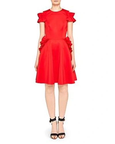 Shop Ted Baker Deneese Ruffled Cold-shoulder Dress In Bright Red