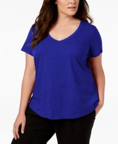 Shop Eileen Fisher Plus Size Organic Cotton T-shirt In Blue Violet