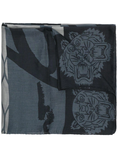 Shop Kenzo Tiger Patterned Scarf In Blue