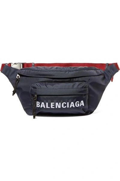 Shop Balenciaga Wheel Embroidered Shell Belt Bag In Navy