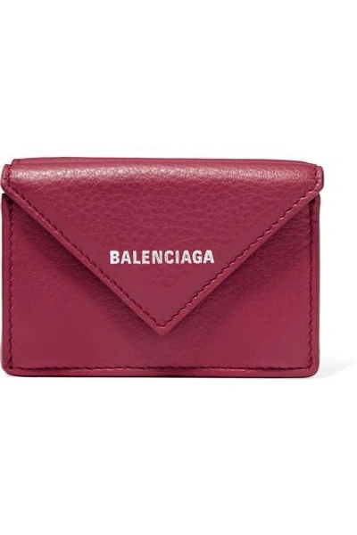 Shop Balenciaga Papier Mini Printed Textured-leather Wallet In Burgundy