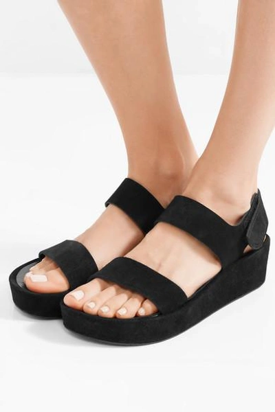 Shop Pedro Garcia Lacey Suede Wedge Sandals In Black