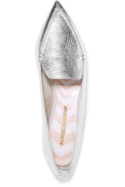 Shop Nicholas Kirkwood Beya Metallic Textured-leather Point-toe Flats