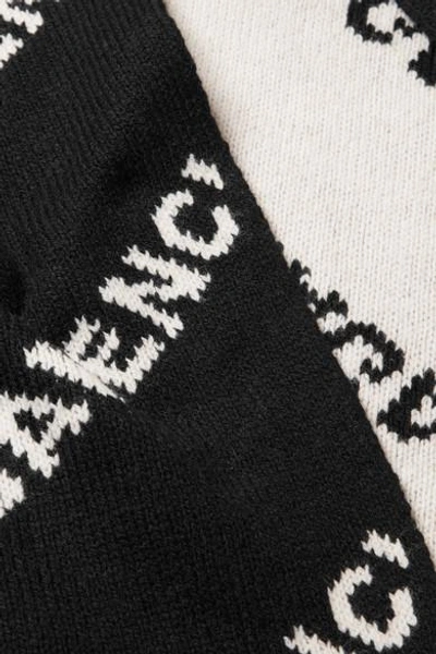 Shop Balenciaga Intarsia-knit Scarf In Black