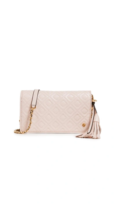 Shop Tory Burch Fleming Flat Wallet Cross Body Bag In Shell Pink