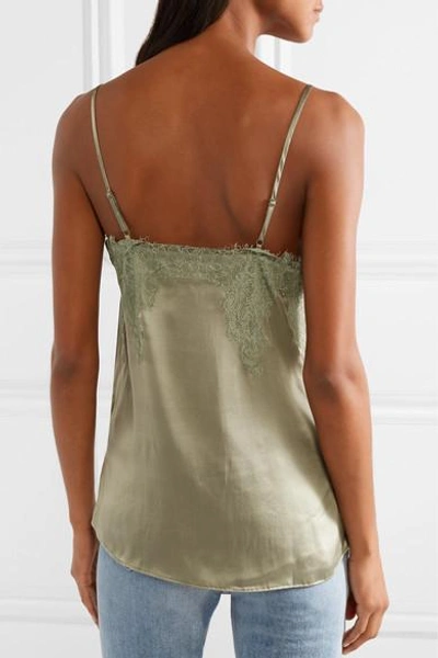 Shop Cami Nyc The Sweetheart Lace-trimmed Silk-charmeuse Camisole In Green
