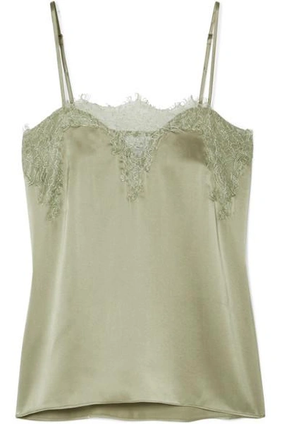 Shop Cami Nyc The Sweetheart Lace-trimmed Silk-charmeuse Camisole In Green