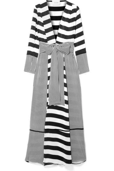 Shop We Are Leone Striped Silk Crepe De Chine Robe In White