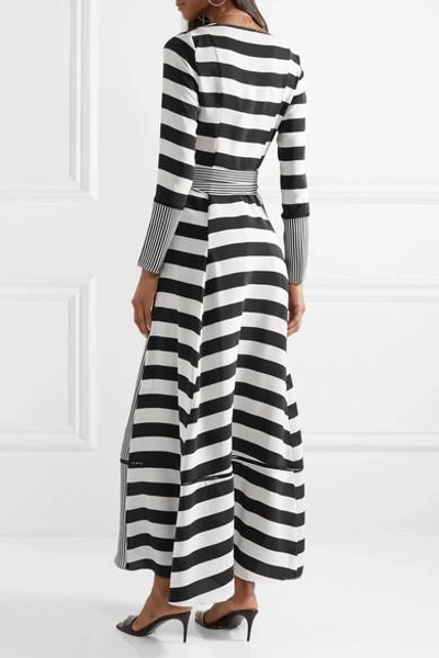 Shop We Are Leone Striped Silk Crepe De Chine Robe In White