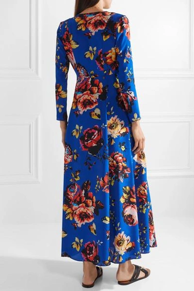 Shop We Are Leone Floral-print Silk Crepe De Chine Robe In Blue