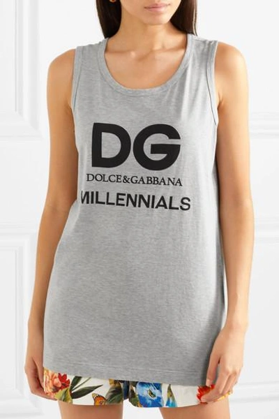 Shop Dolce & Gabbana Printed Cotton-jersey Tank In Gray