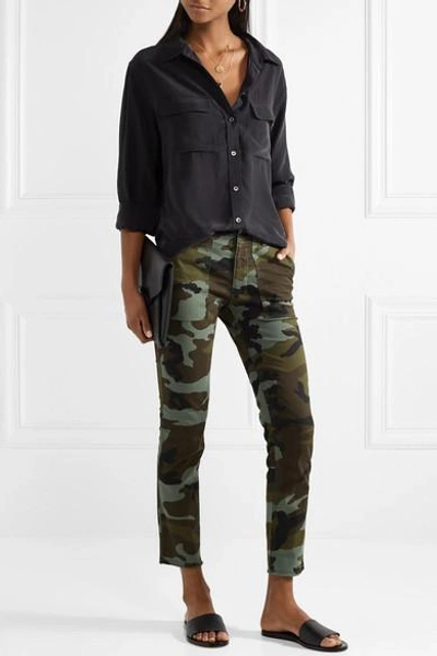 Shop Nili Lotan Jenna Camouflage-print Stretch-cotton Slim-leg Pants In Green