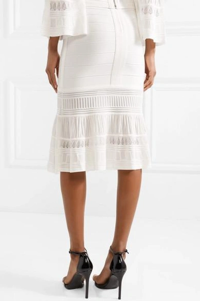 Shop Herve Leger Textured Knit-paneled Bandage Skirt In White