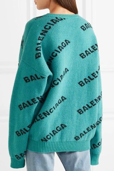 Shop Balenciaga Oversized Intarsia Wool-blend Sweater In Turquoise