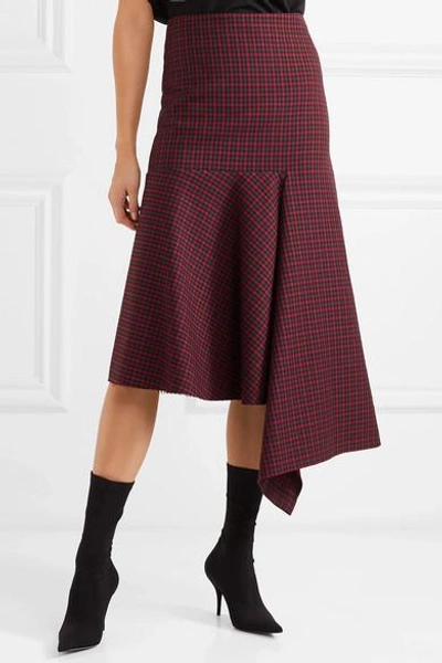 Shop Balenciaga Asymmetric Checked Wool Skirt In Red