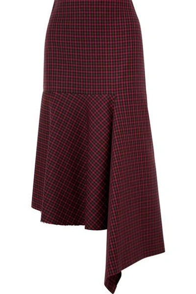 Balenciaga Asymmetric Checked Wool Skirt In Red | ModeSens