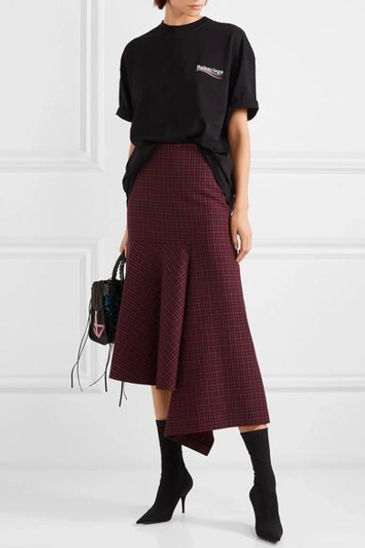 Shop Balenciaga Asymmetric Checked Wool Skirt In Red