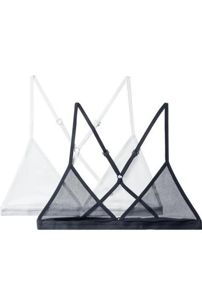 Shop Skin Set Of Two Cotton-tulle Soft-cup Triangle Bras In Navy