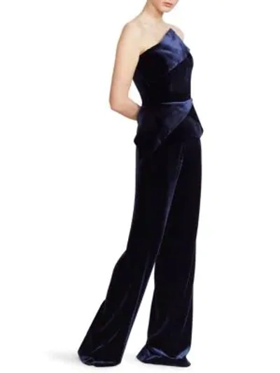 Shop Roland Mouret Carradine Velvet Jumpsuit In Navy