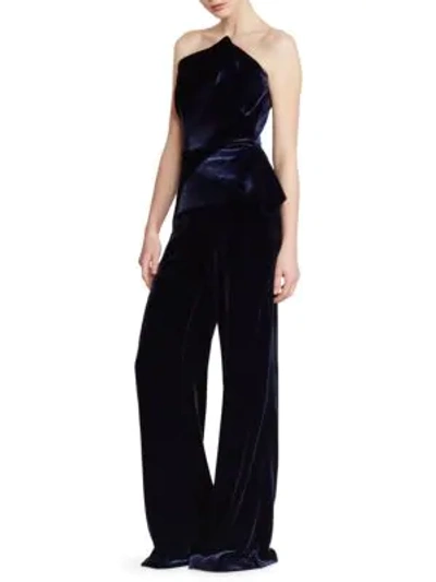 Shop Roland Mouret Carradine Velvet Jumpsuit In Navy