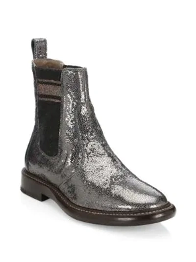Shop Brunello Cucinelli Broken Glass Leather Chelsea Boots In Graphite