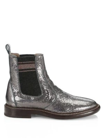 Shop Brunello Cucinelli Broken Glass Leather Chelsea Boots In Graphite