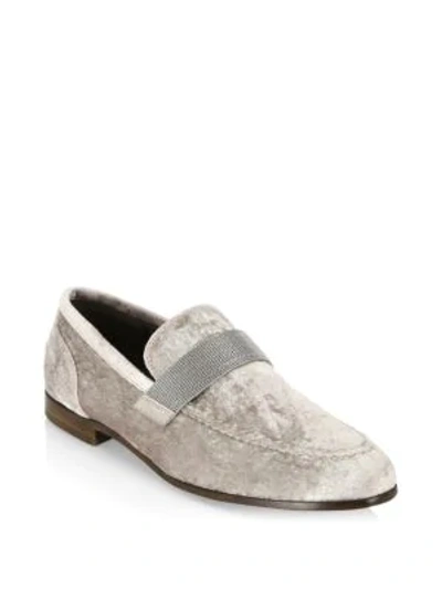 Shop Brunello Cucinelli Glitter Velvet Loafers In Beige