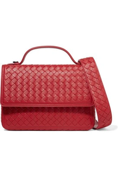 Shop Bottega Veneta Intrecciato Leather Shoulder Bag In Red