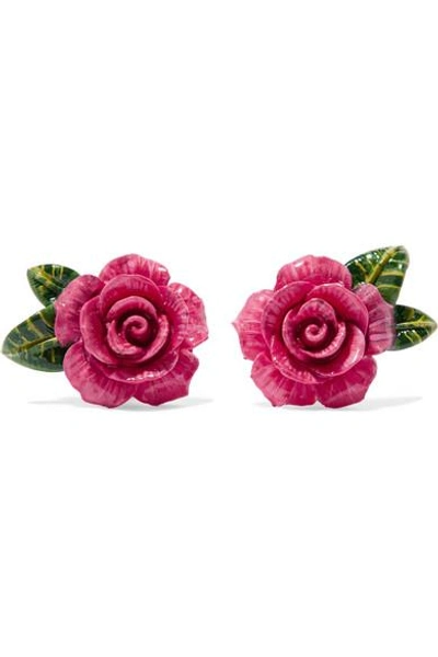 Shop Dolce & Gabbana Enamel Clip Earrings In Pink