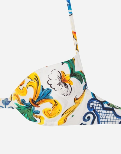 Shop Dolce & Gabbana Printed Bikini With Balconette Bikini Top In Majolica Print