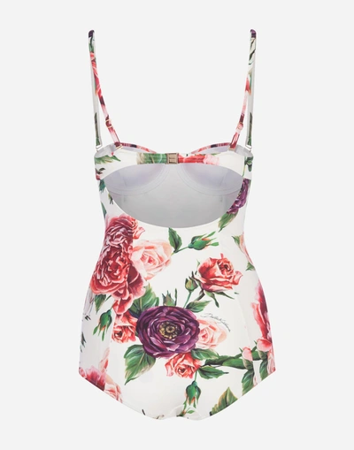 Shop Dolce & Gabbana Balconette One-piece Swimsuit In Floral Print
