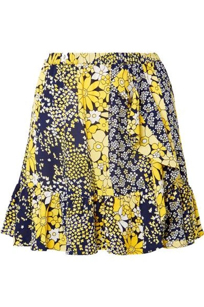 Shop Michael Michael Kors Ruffled Floral-print Chiffon Mini Skirt In Yellow