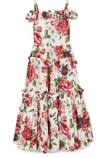 Shop Dolce & Gabbana Cold-shoulder Floral-print Cotton Maxi Dress In Pink