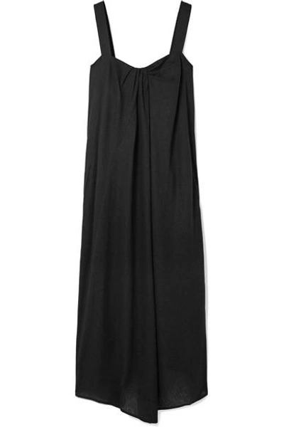 Shop Vince Draped Gauze Midi Dress In Black