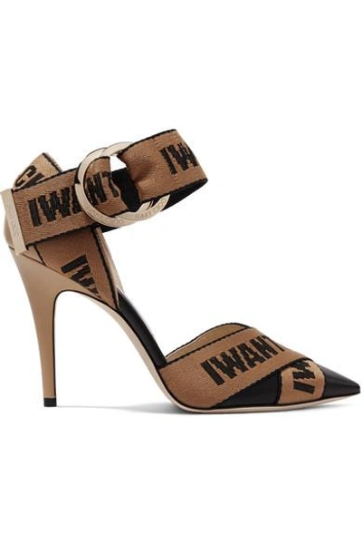 Shop Jimmy Choo Bea 100 Logo-woven Canvas And Leather Pumps In Black