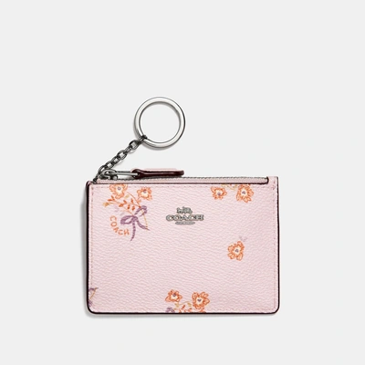 COACH 6 Ring Key Case In Floral Print Coated Canvas in Metallic