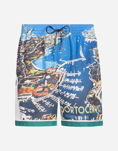 Shop Dolce & Gabbana Long Printed Swimming Trunks In Multicolor