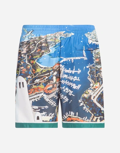 Shop Dolce & Gabbana Long Printed Swimming Trunks In Multicolor