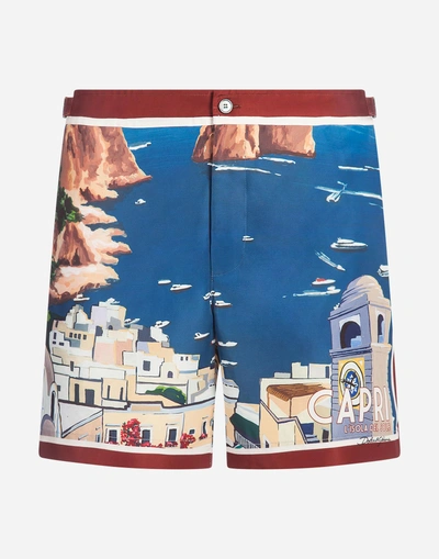 Shop Dolce & Gabbana Long Printed Swimming Trunks In Multicolor