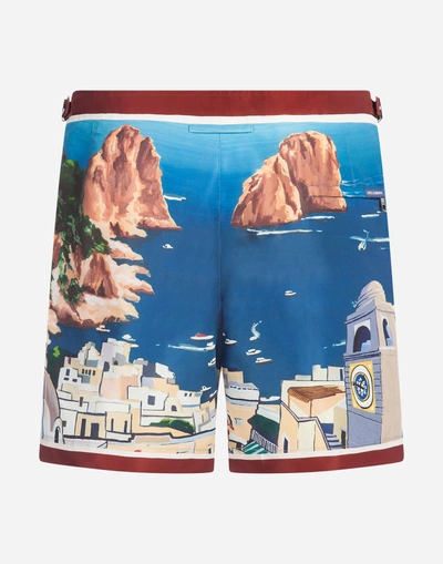 Shop Dolce & Gabbana Long Printed Swimming Trunks In Multicolor